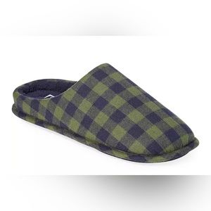 Club Room Men's Plaid Slippers green/navy slip on check fleece lining size s 6-7